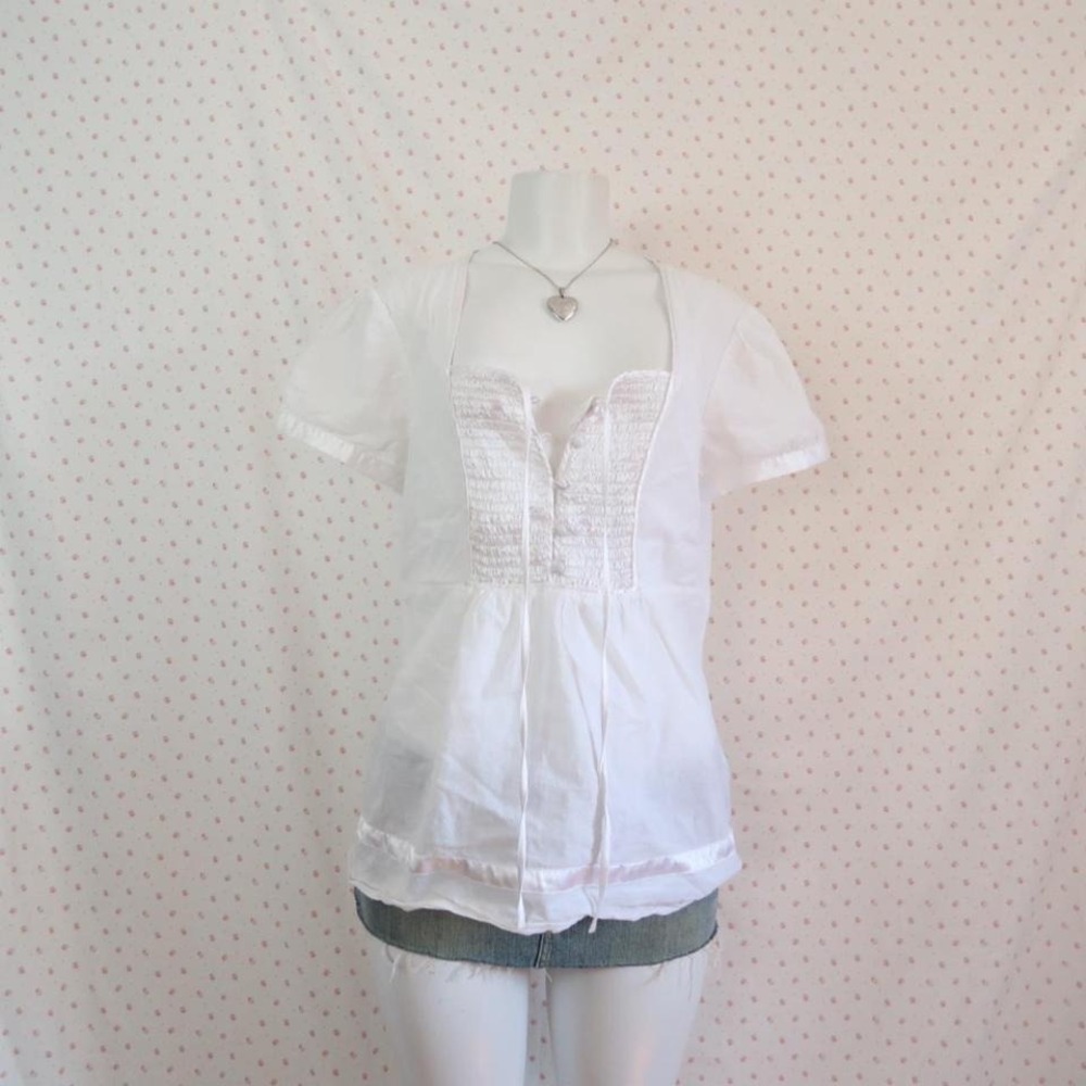 vintage suzy shier white milkmaid puff sleeve blouse coquette babydoll y2k top - Picture 3 of 5
